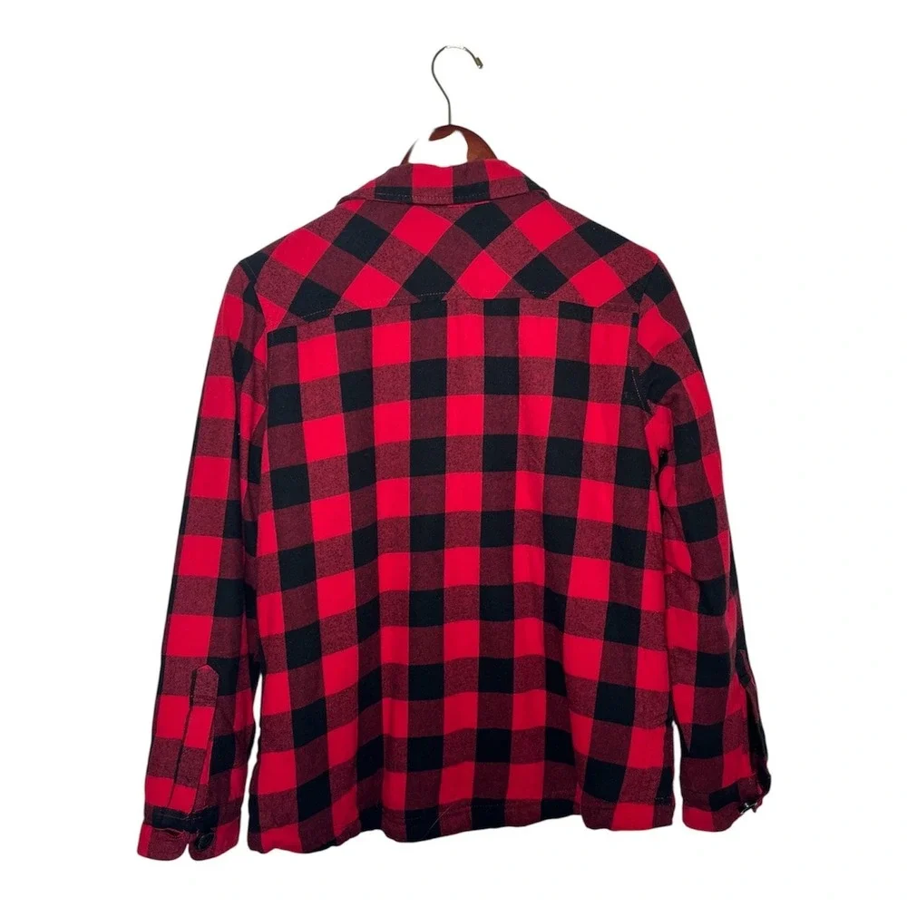 Cabin Core‎ Flannel Jacket Women L Red Black Buffalo Plaid Sherpa Lined Zip Up